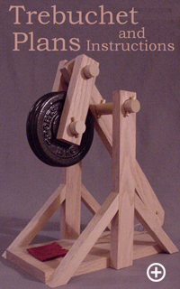 Picture of a working model trebuchet, with steel weight plate counterweight, made from plans.